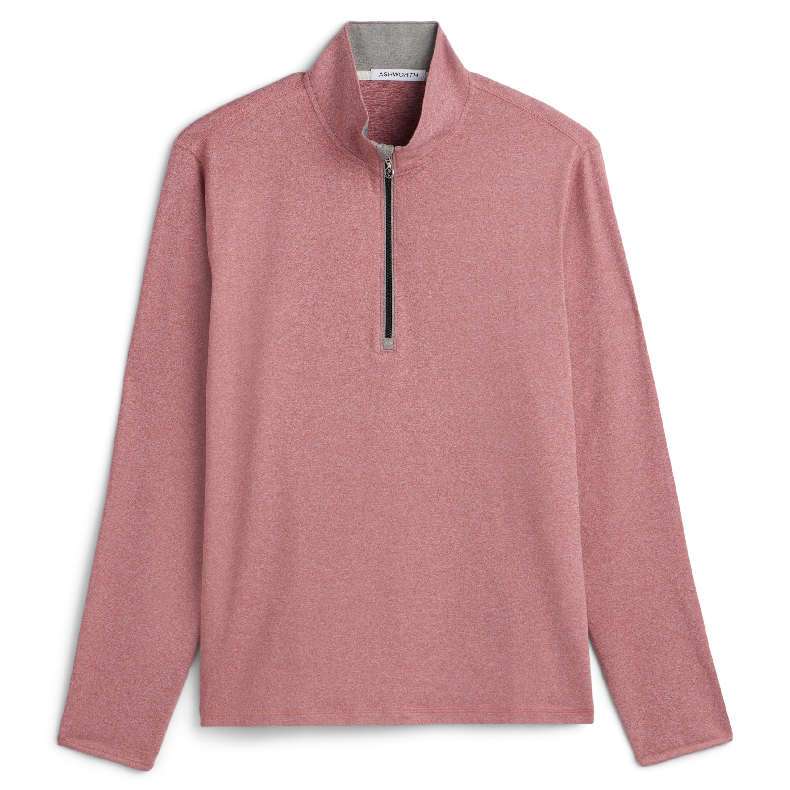 Pinot Heather long-sleeve shirt with a quarter zip on a white background.