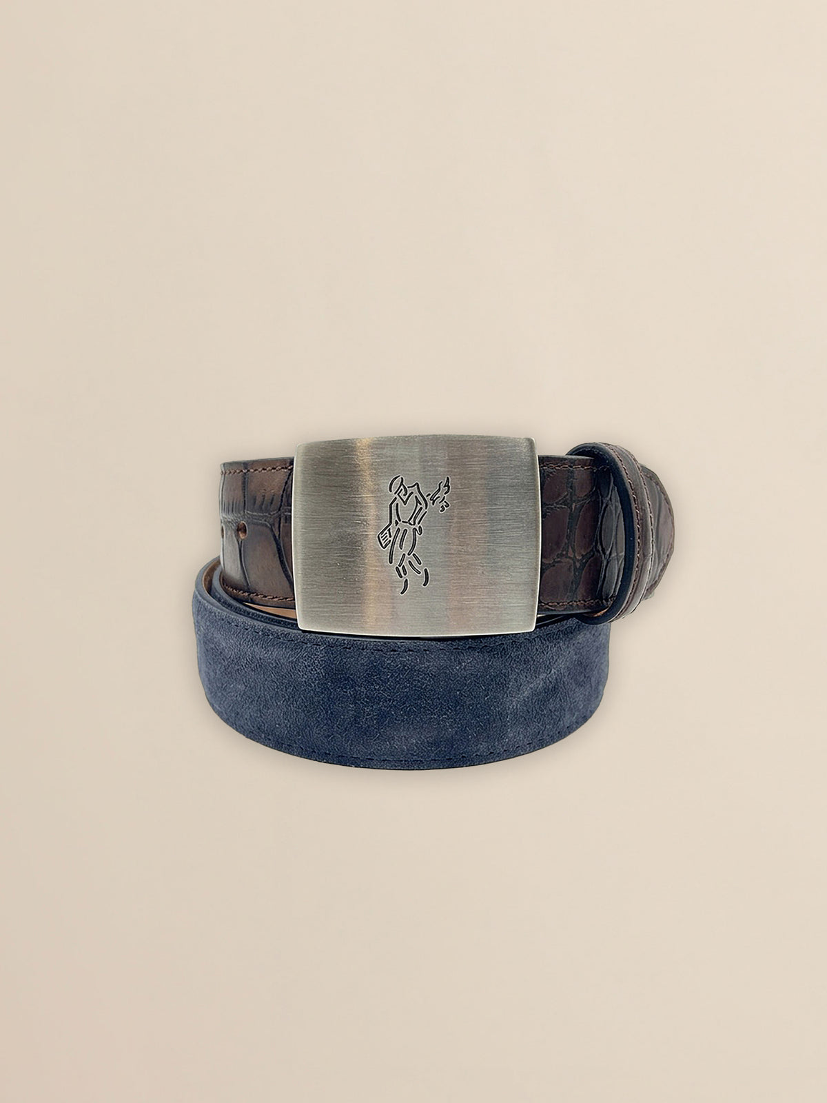 Suede Calf with Embossed Croc Tips and Golfman Plaque Buckle