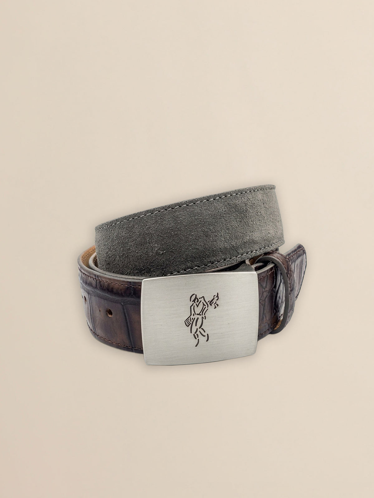 Suede Calf with Embossed Croc Tips and Golfman Plaque Buckle