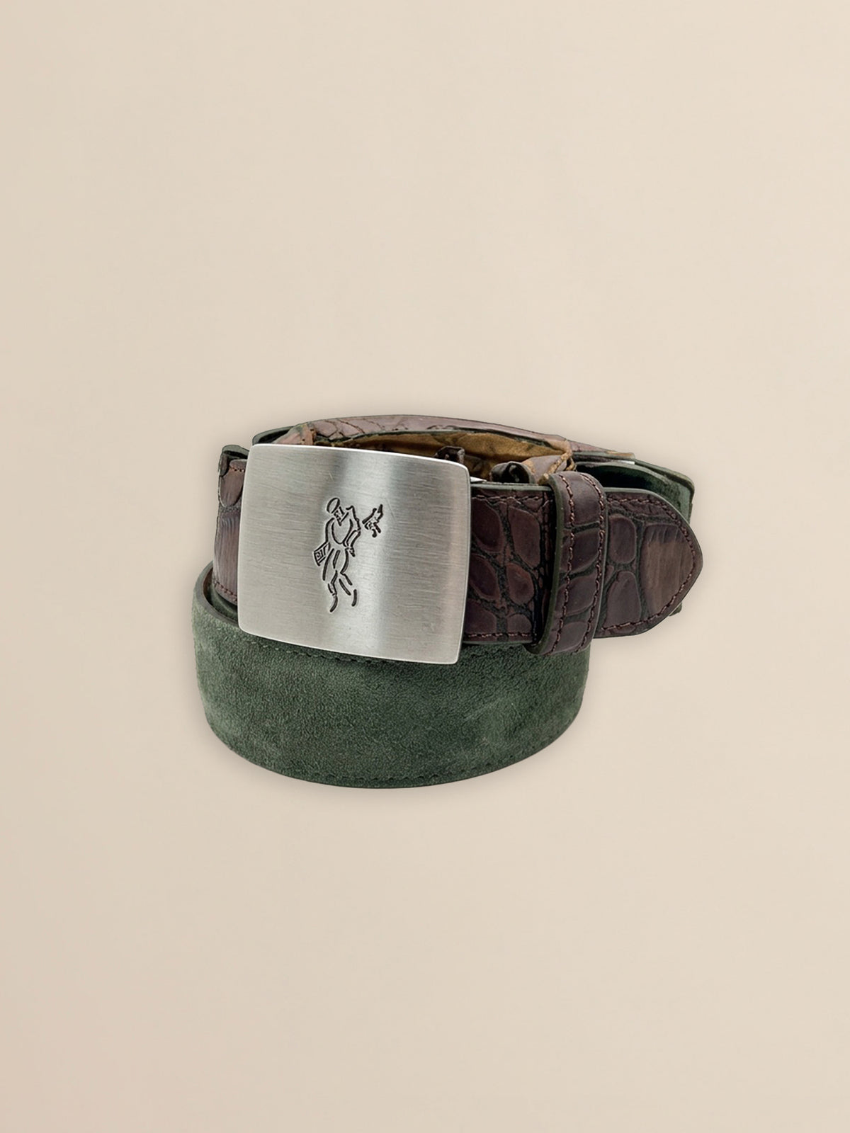 Suede Calf with Embossed Croc Tips and Golfman Plaque Buckle