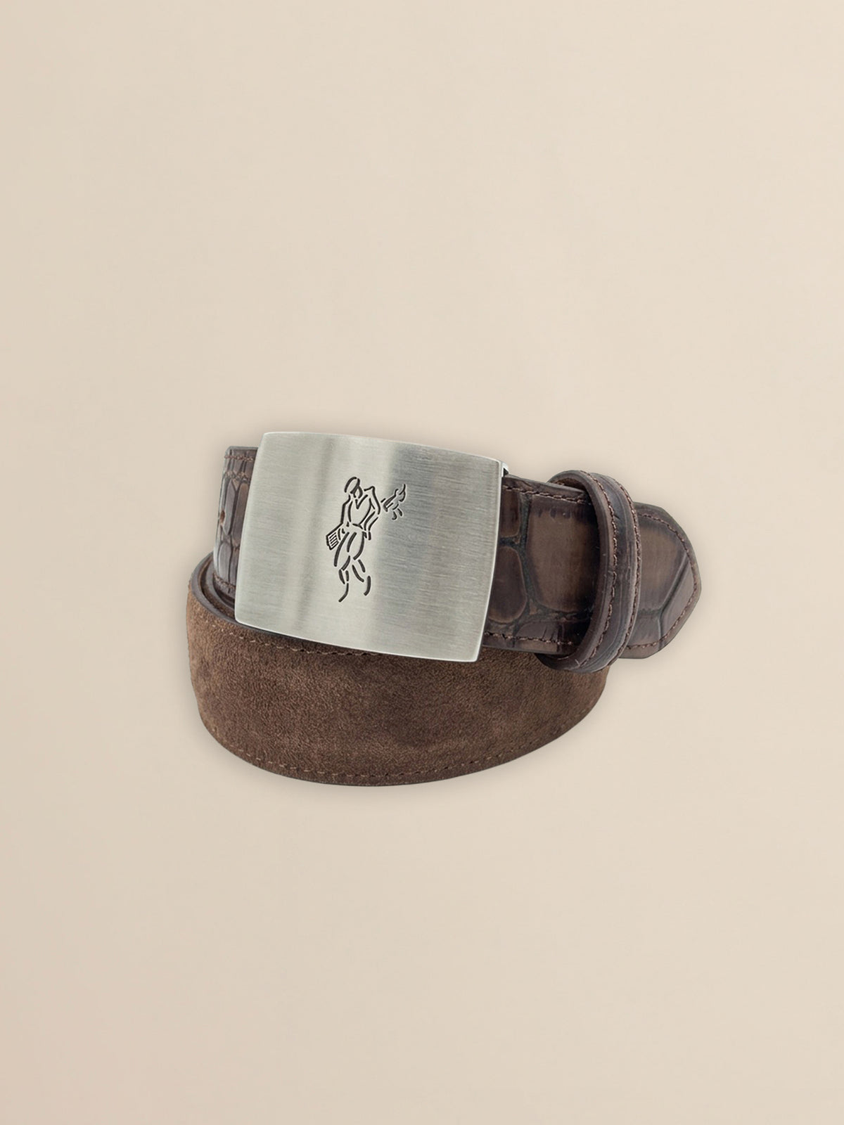 Suede Calf with Embossed Croc Tips and Golfman Plaque Buckle
